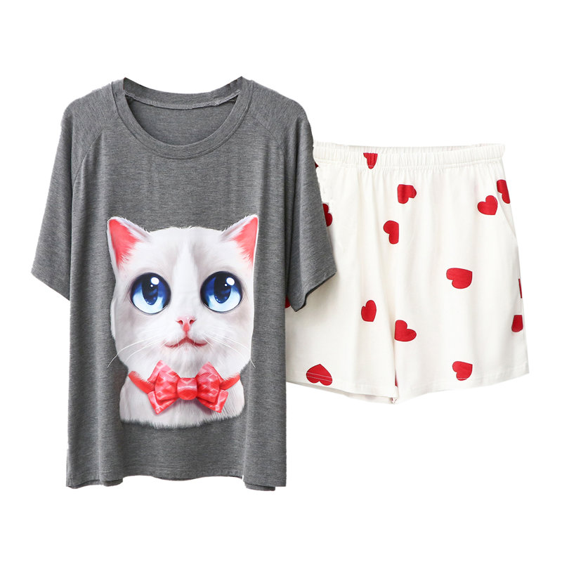 Ensemble de pyjama court pour femmes avec imprimé mignon de t-shirts et de shorts de nuit Pyjamas, XL