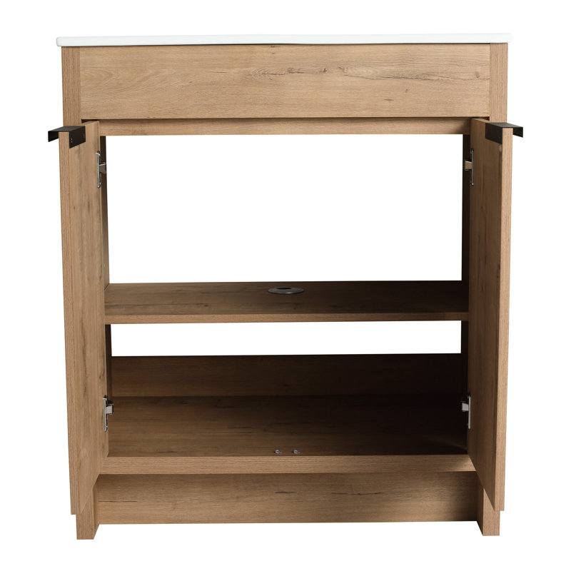 Armoire de salle de bain autoportante - 2 portes à fermeture en douceur contreplaqué chêne imitation chêne Bvb02430imo 30 "