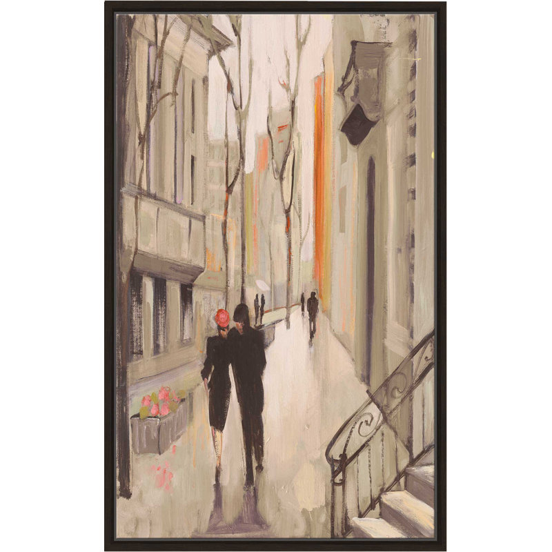« village promenade neutre », reproduction de peinture à l’acrylique, H 40 po x l 24 po x P 1,5 po, Cadre flottant