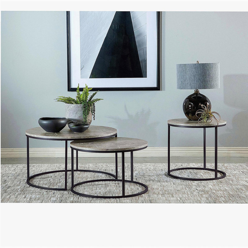 Table basse ronde en marbre artificiel 2 pièces Hanover Gray