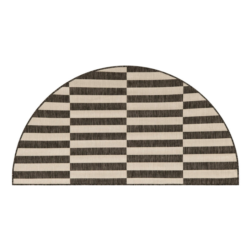 Tapis intérieur / extérieur rayé gris anthracite / ivoire Finkelstein, Foyer 3 pi 1 po x 6 pi 1 po