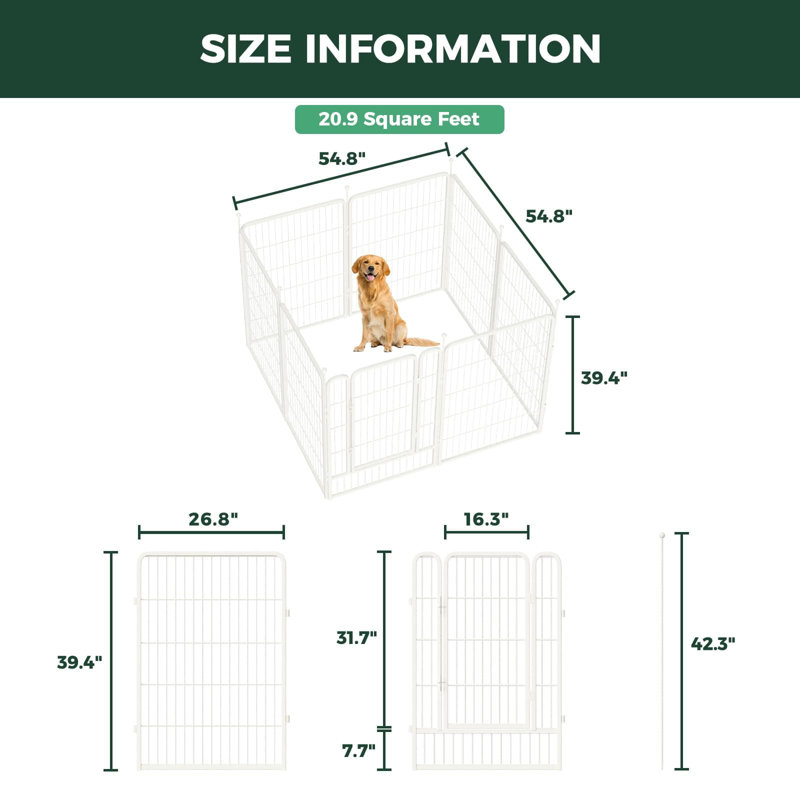 Parc pour chien avec patins en plein air, pour l'extérieur, cour, camping-car, 40 pouces, 8 panneaux pour chiens de taille moyenne et grande, blanc