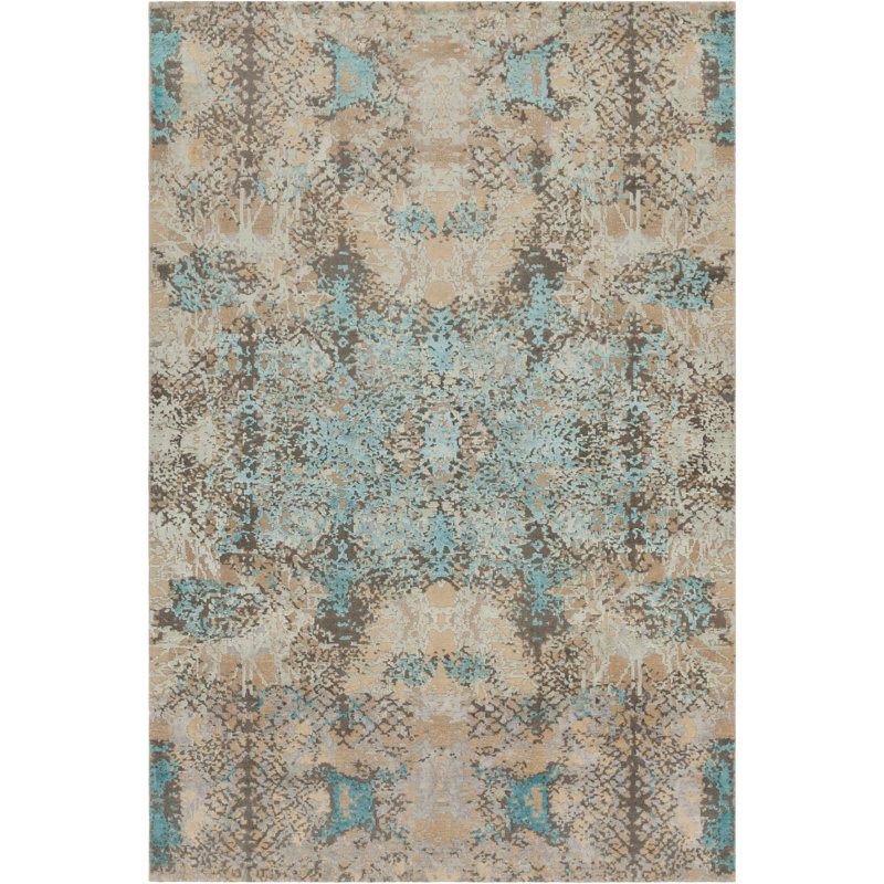 Tapis transitionnel tissé à la main Vingel Authentic - bleu / beige, Rectangle 5 pi x 7 pi 6 po