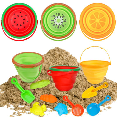 Foldable Kids Beach Toy Set – 2.5L Collapsible Sand Bucket with Tools for Travel, Camping & Summer Outdoor Play
