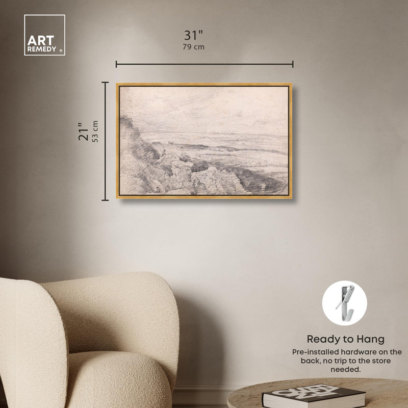 Salisbury Plain Canvas Vintage Illustration by Art Remedy, 21" H x 31" W x 1.8" D, Gold Floater Framed