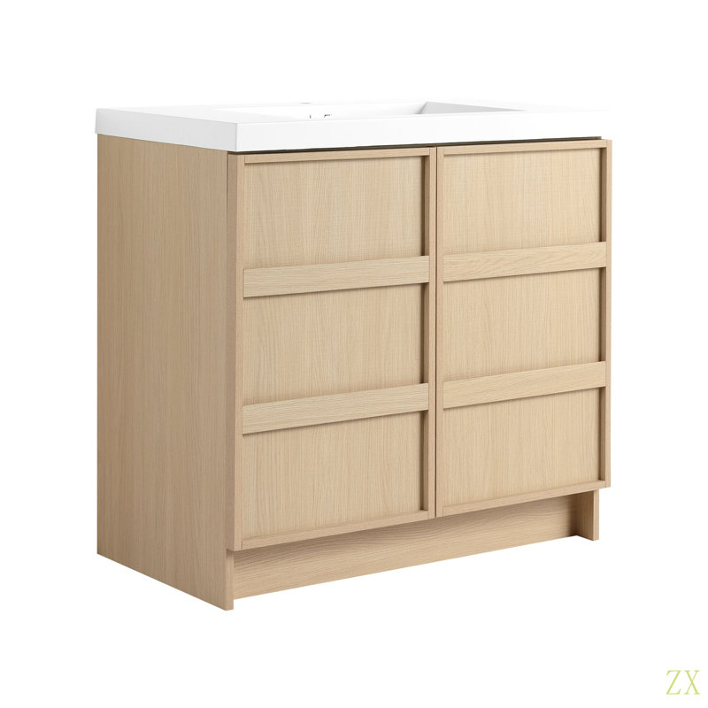 Meuble-lavabo sur pied 36 po avec lavabo en résine et 2 portes d'armoire à fermeture en douceur, contreplaqué (KD-PACKING)