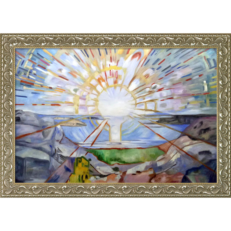 « the sun » par edvard munch it, peinture sur toile encadrée, H 29,5 po x l 41,5 po x P 2 po, Argent