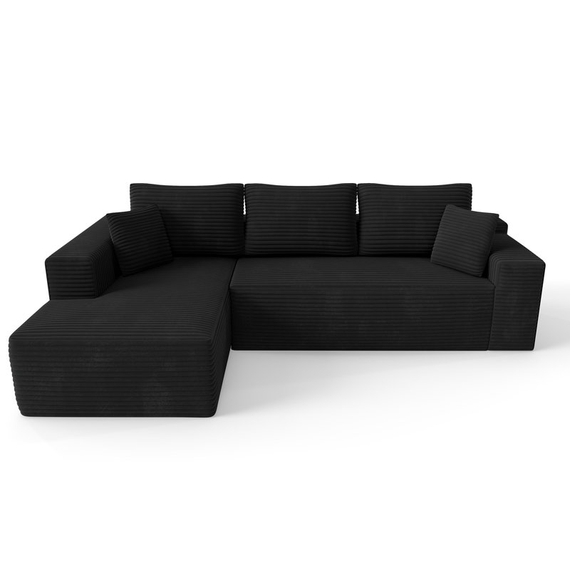 Canapé modulaire en L de 104 po avec méridienne modulaire en velours côtelé moelleux, assise profonde | Aucun assemblage requis, comprimé dans la boîte