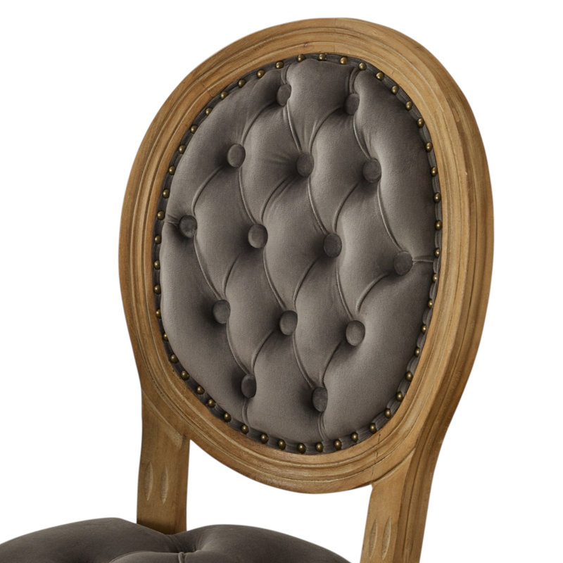 Amando 19.7" H Tufted Velvet Side Chair With Nailhead Trim Decor King Louis Back Solid Wood Dining Chairs, Gray