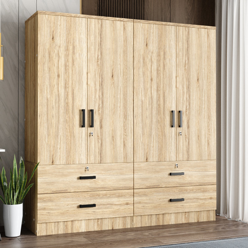 Armoire double avec 4 portes minces et 4 tiroirs! , Chêne naturel