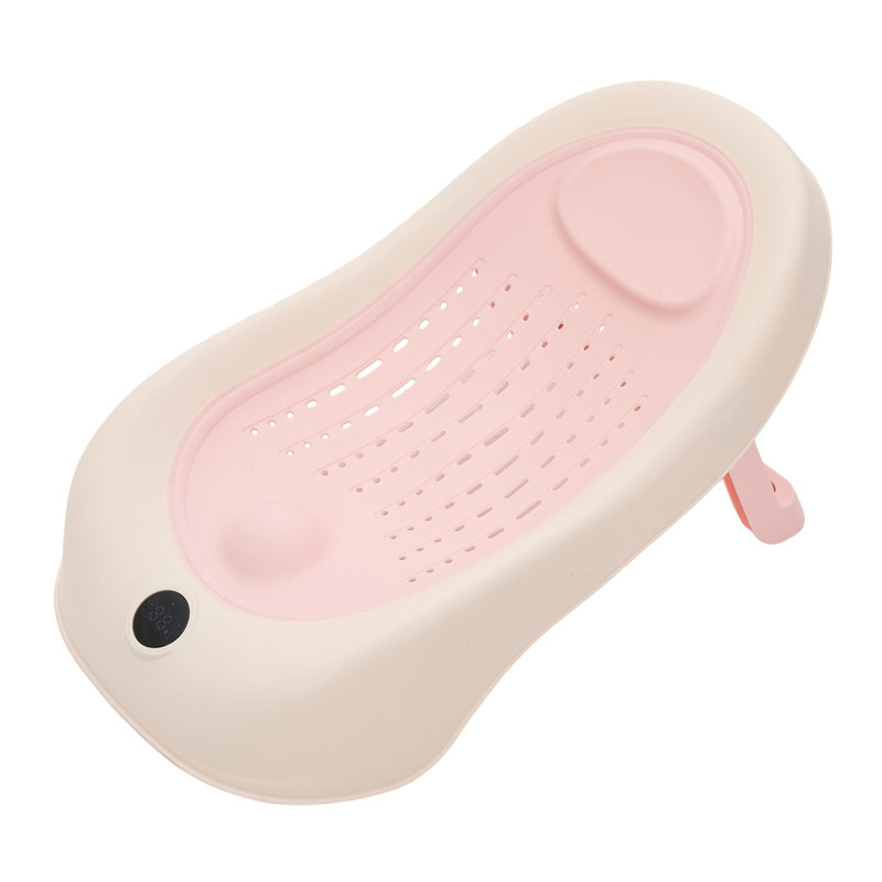 Foldable Non-Slip Baby Bath Support with LED Temperature Display, Pink/Black