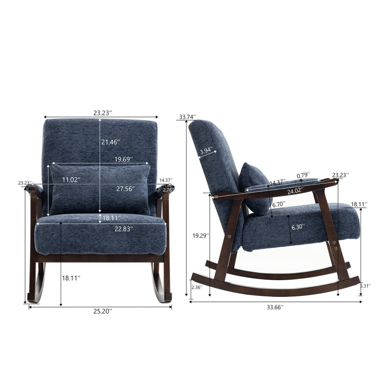 Chaise berçante en bois massif, Bleu