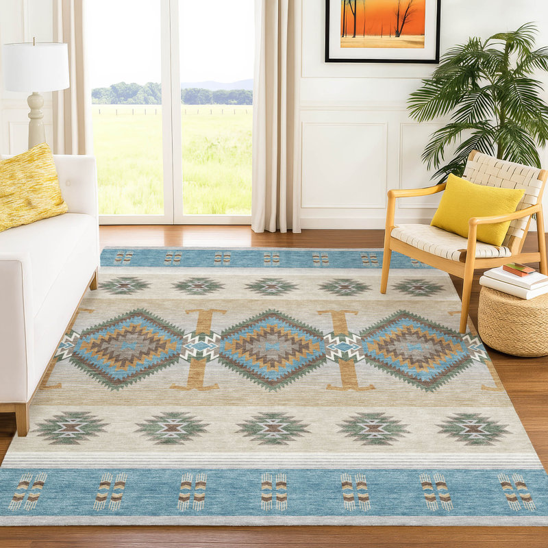 Machine Washable Indoor/Outdoor Chantille ACN2541 Lodge Rug, Teal, Rectangle 9' x 12'