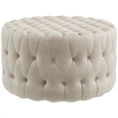 31.5" Round Ottoman, Large Velvet-Feel Upholstered Foot Stool With Button Tufted Design And Padded Seat For Living Room, Entryway