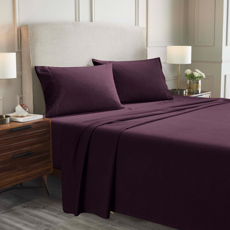 All Season Breathable 100% Flannel Cotton Sheet Set, Purple, Twin XL 3pc