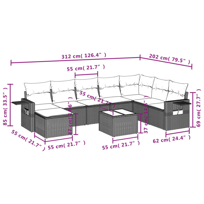 Vidaxl Garden Sofa Set Grey, Dark Grey