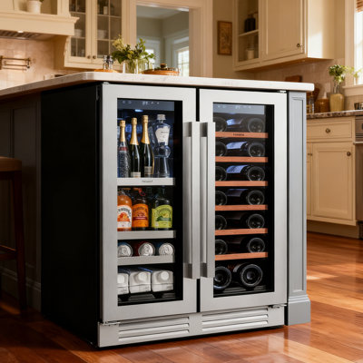 24 In. 21-bottle And 60 Can Dual Zone Freestanding/built-in Wine & Beverage Refrigerator With French Door