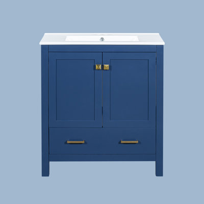 Meuble-lavabo de salle de bain avec lavabo en céramique avec portes et tiroir