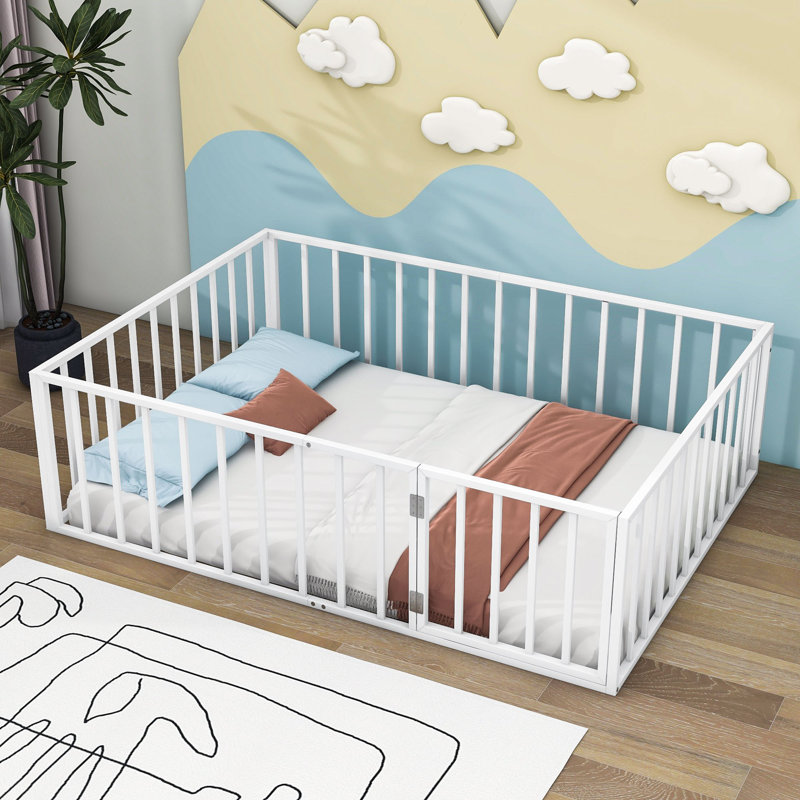 Lit plateforme en métal Micaih, Blanc, Double