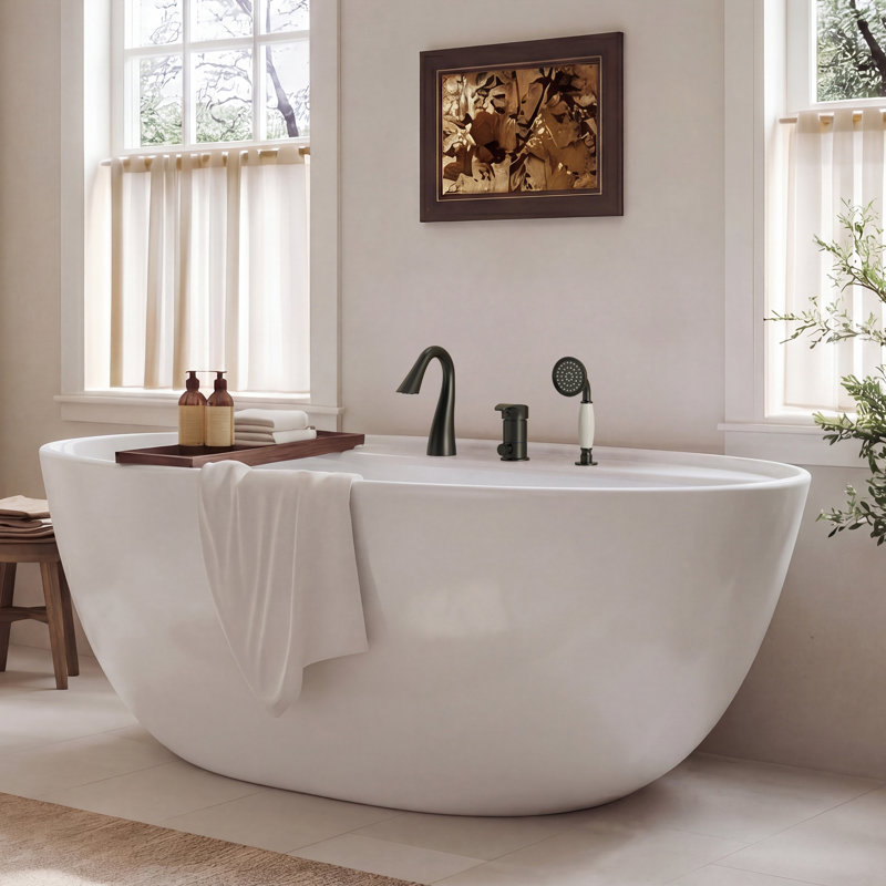 Robinet de baignoire romaine à fixation sur comptoir à 1 poignée avec douche à main escamotable, Noir mat