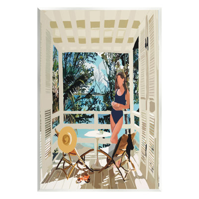 Woman Coastal Beach Canopy Summer Ocean Scene by Amelia Noyes - Unframed Graphic Art on MDF
