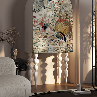 Chinese Light Luxury Peacock Motif Wood Cabinet