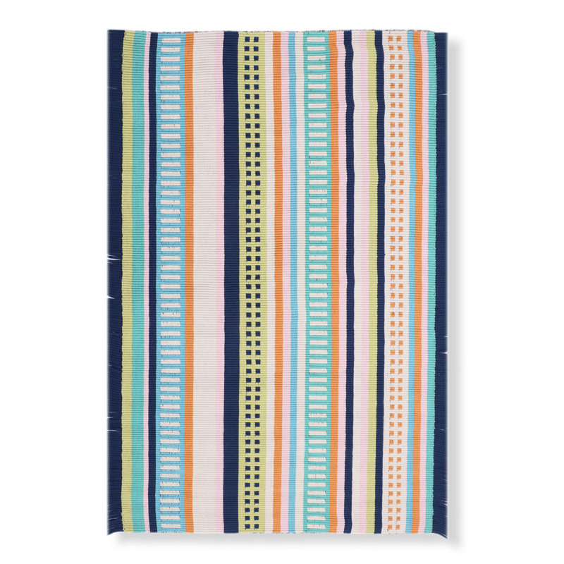 Chromatic Striped Area Rug in Blue/Orange/Pink, Rectangle 10' x 14'