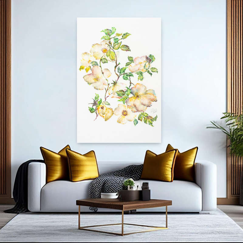 Art contemporain contemporain coloré délicat avec fleur rose délicate, H 60 po x l 40 po