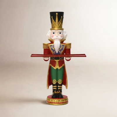 Tall Nutcracker Red Soldier with Tray, Battery-Operated Holiday Decoration with Lights