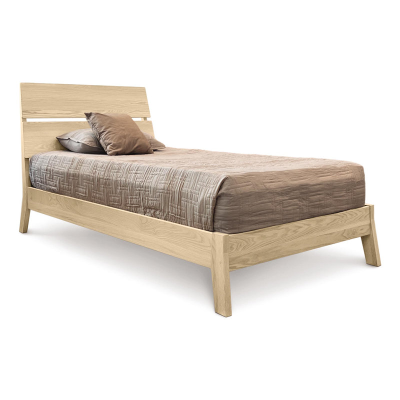 Lit plateforme en bois massif Linn, Simple extra long, Natural Oak