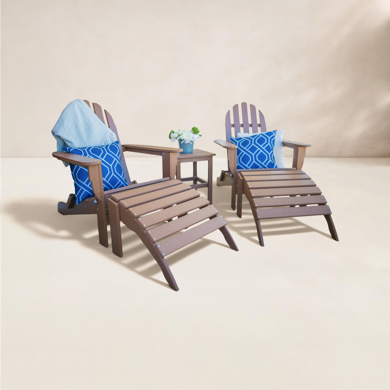 Chaise Adirondack pliante en plastique / résine avec repose-pieds et table Leighton, Teck