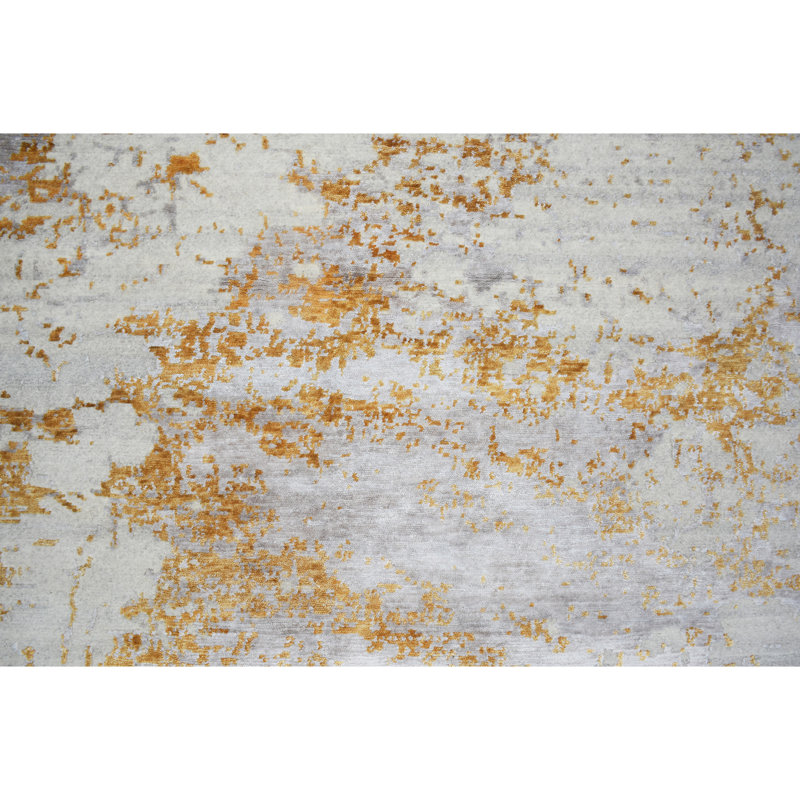 Hand Knotted Area Rug in Natural/Gold/Ivory/Gray, Rectangle 10' x 14'