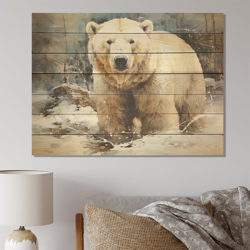 Ours polaires, solitude I - reproduction d'ours sur bois, H 24 po x l 32 po