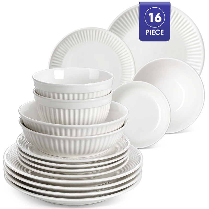Piece Porcelain China Dinnerware Set - Service for 4, White