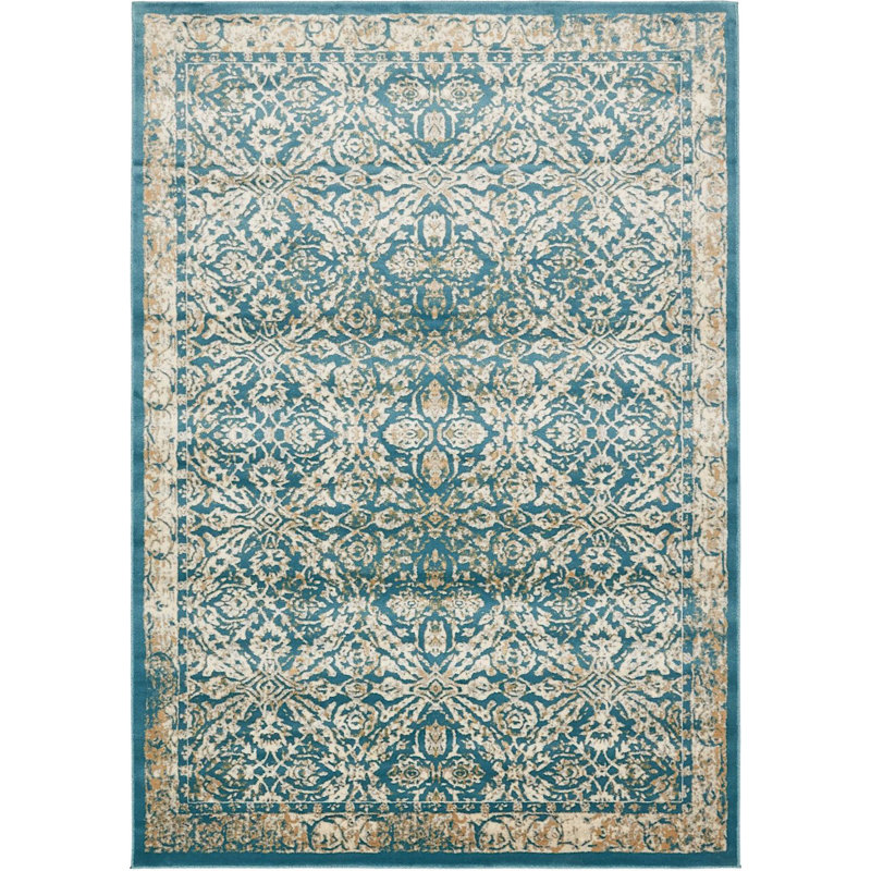Tapis décoratif bleu oriental/beige Alesund, Rectangle 8 p x 11 pi 4 po