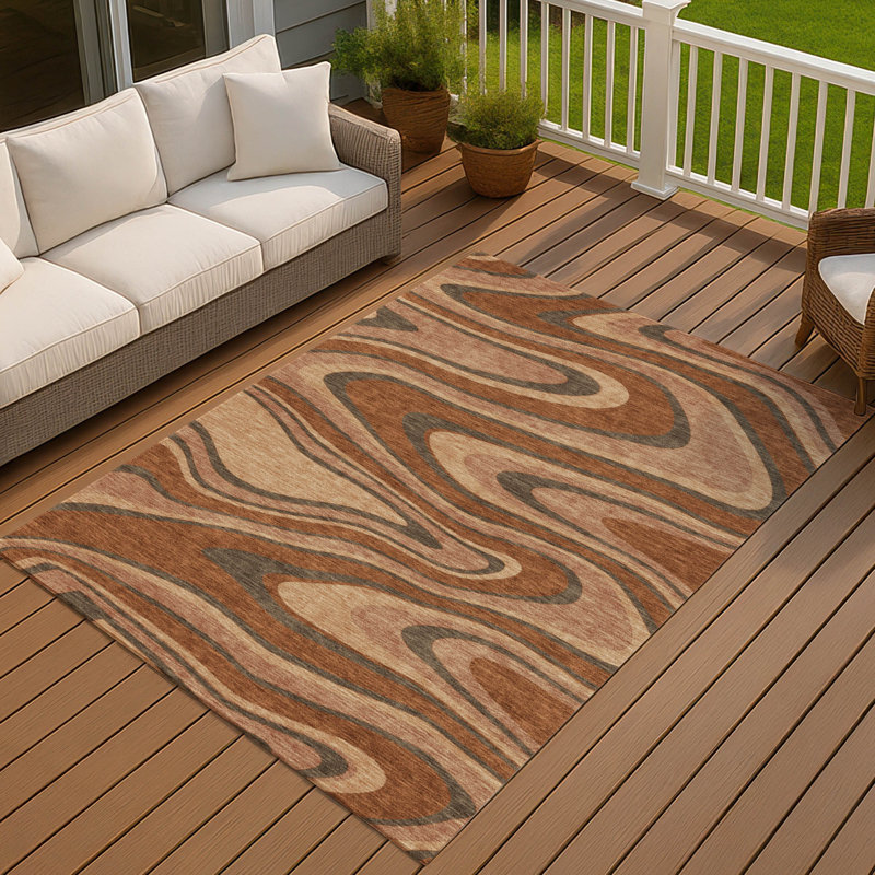 Machine Washable Indoor/Outdoor Chantille ACN2493 Abstract Rug, 3' x 5', Paprika