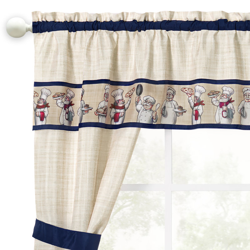 Bon Appetit - Printed Cottage Window Curtain Set - Navy, 57" W x 72" L
