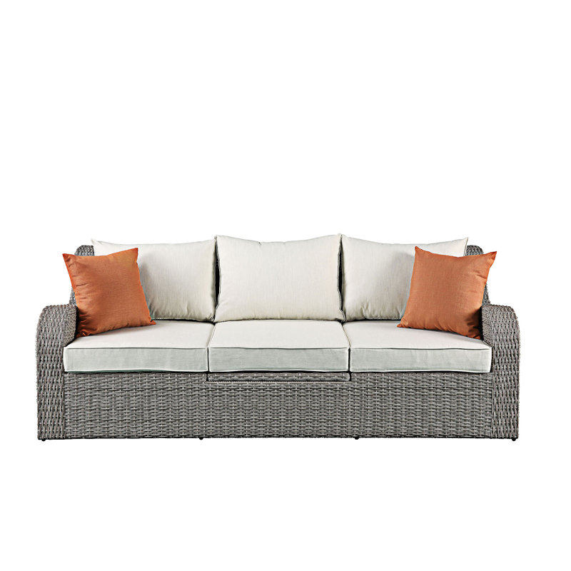 Wicker Patio Sofa With 2 Ottomans