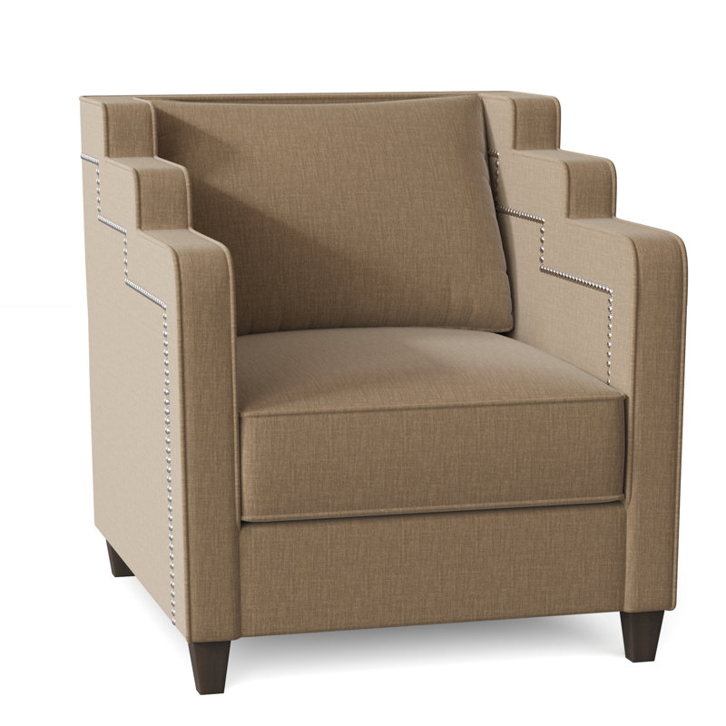 Abbey 34" Wide Armchair, Bella Black Performance Velvet, Brown Mahogany