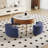 Modern Lift-Top Coffee Table with Faux Marble Top, Hidden Storage & 3 Navy Blue Leather Nesting Ottomans