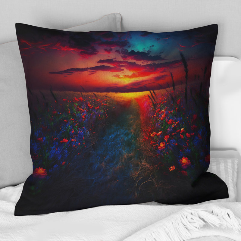 Coussin Flowerful Country Road At Sunset III - Lake House Cottage