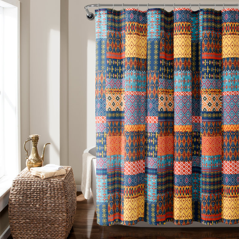 Vibrant Multi-Color Patchwork Fabric Shower Curtain, 72" x 72"