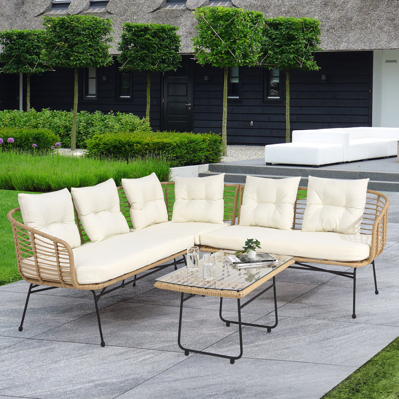 Canapé modulaire d'extérieur en forme de L 4 pièces Beige