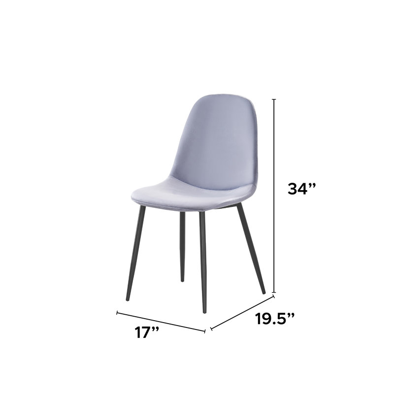Chaise de salle à manger rembourrée en velours avec pieds en métal, gris contemporain (ensemble de 2), Gris