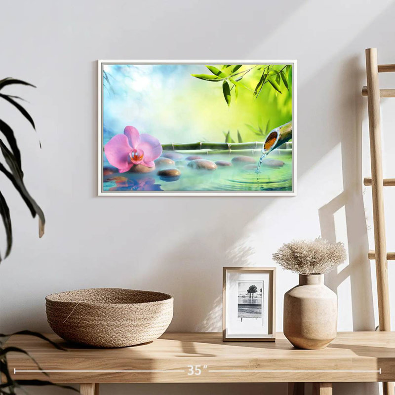 Orchidée japonaise, Cadre flottant blanc, 19 po x 13 po