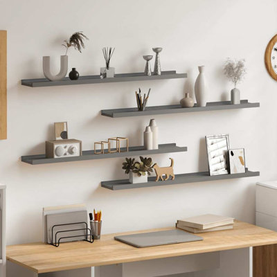 Ensemble de 4 tablettes murales en bois aggloméré gris 31,5 x 3,5 x 1,2 po