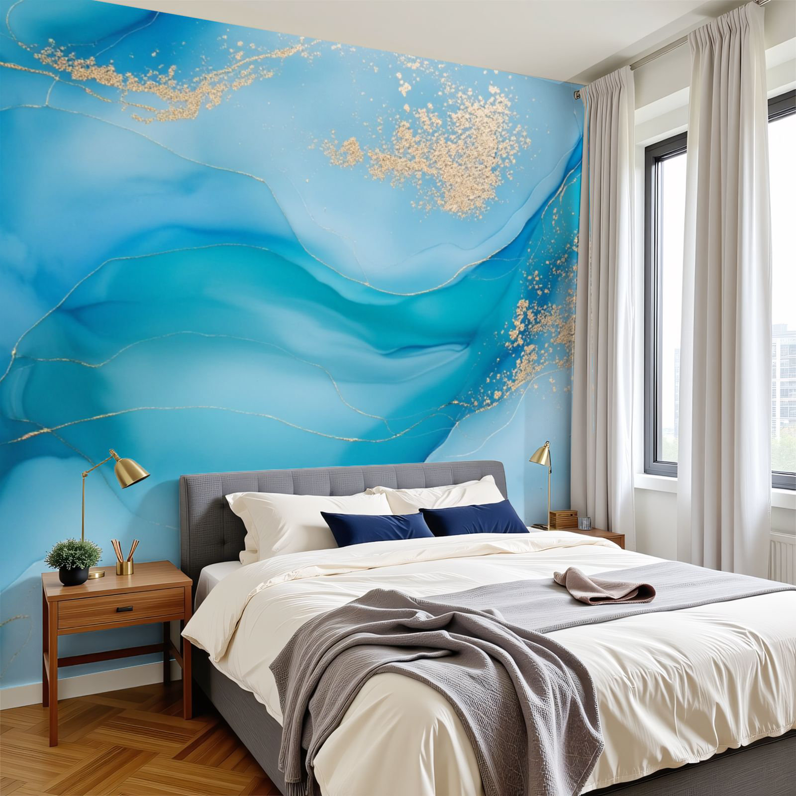 Red Barrel Studio Vintage Peel and Stick Wallpaper Abstract Blue Fluid ...