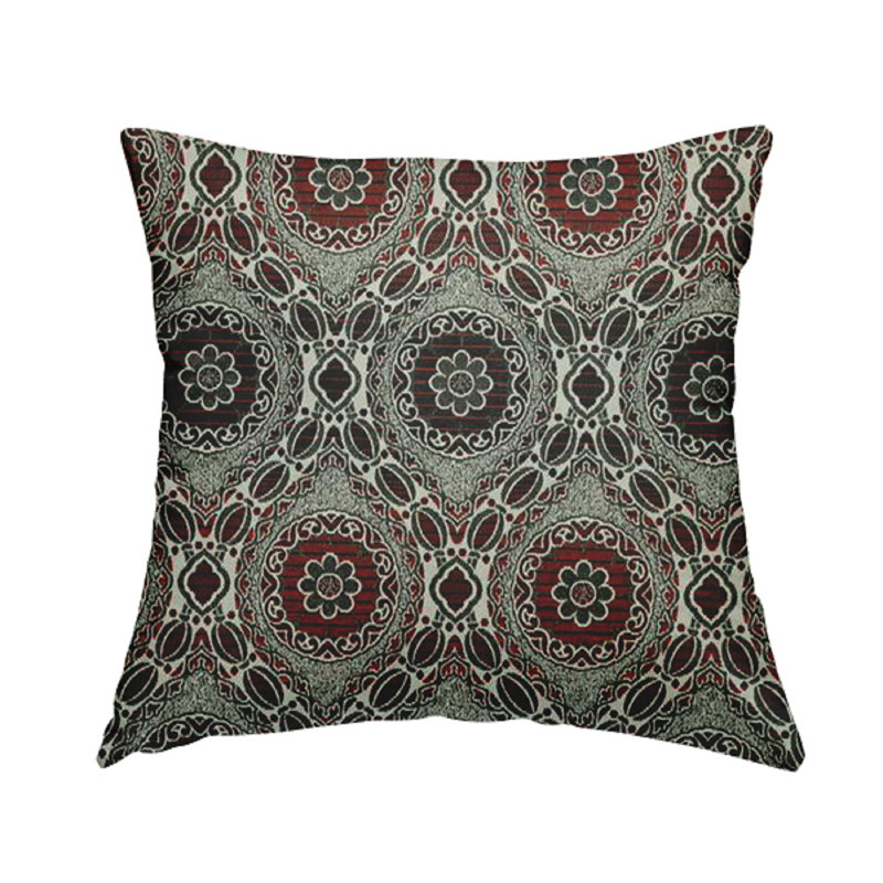 Ida Damask Rectangular Cushion, Red/Black/Silver