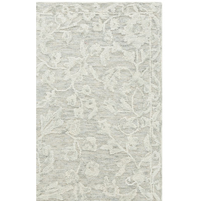 Marquee 510 Hand Tufted Wool/Cotton/Pet Yarn Floral Rug in Gray/Ivory