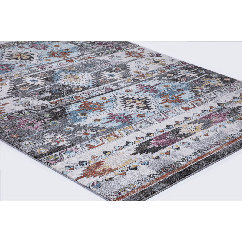 Tapis bleu tissé à la machine Adriaan Performance Kilim, Rectangle 6 pi 7 po x 9 pi 3 po